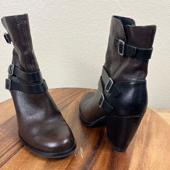 Kork-Ease Women’s Size 7 Brown Leather Anki Triple Belt Mid Moto Ankle Boots - Picture 13 of 14